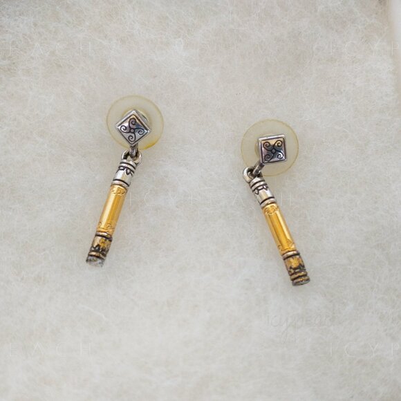 Brighton Esmeralda Bar Drop Earrings Two Tone Pierced Post Retired 2002 Classic - Picture 2 of 12